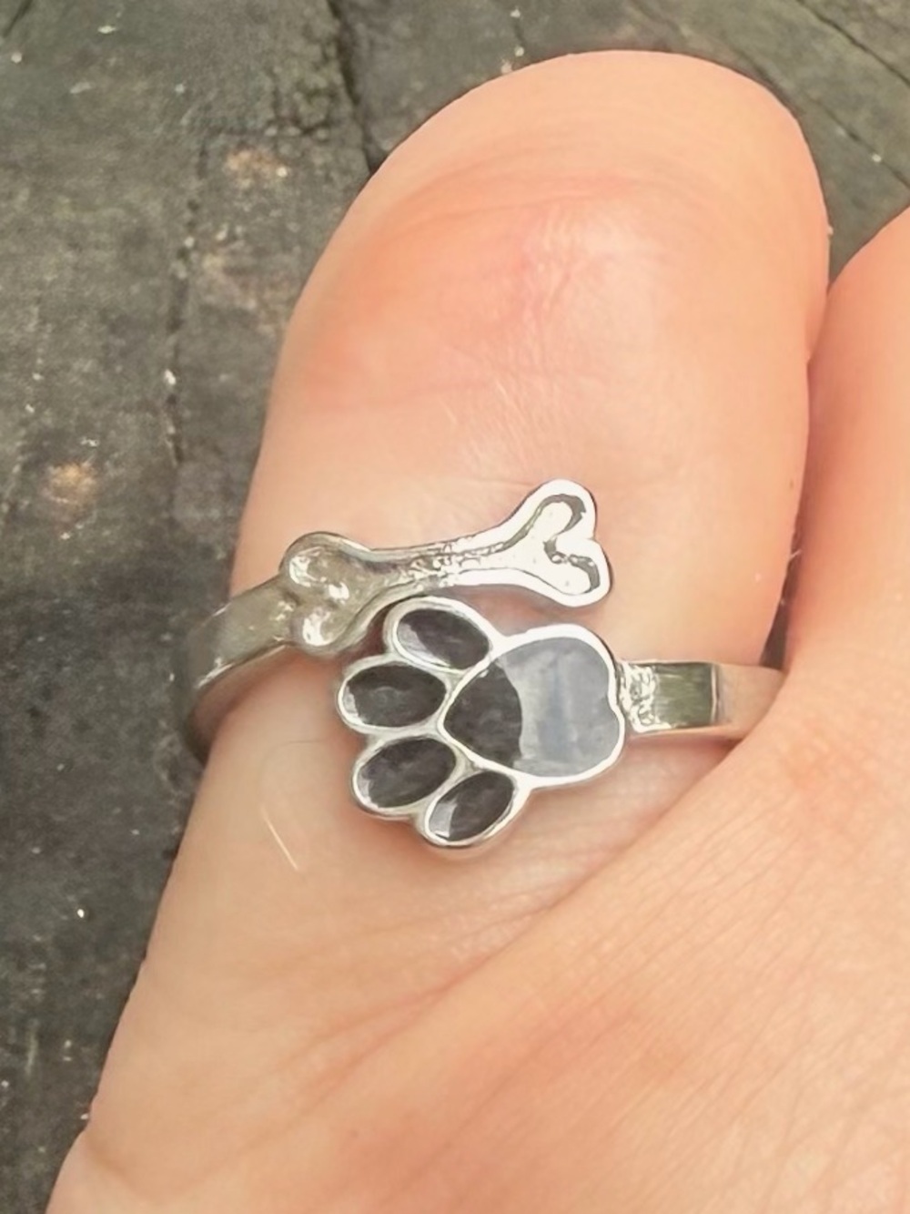 🐾 Paw & Bone Adjustable Pet Lover Ring - Silver-Tone